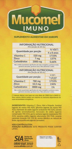 Vitamina C, Mel, Agriao E Propolis Mucomel Imuno120ml Xarope