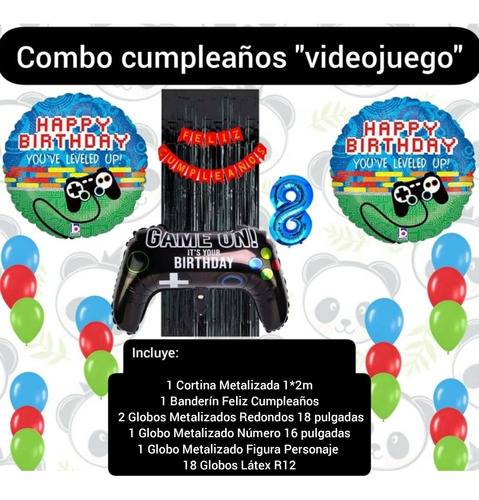 Combo Decoración Cumpleaños Globos Cortina Control Remoto