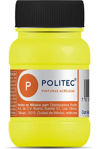 Pintura Acrilica Fluorescente Politec Amarillo 100 Ml