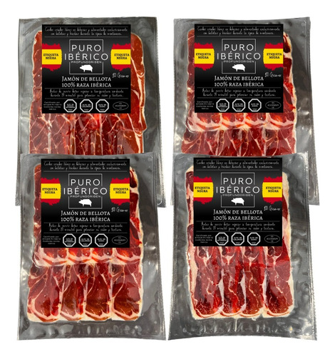 Jamón Negro Lover Pack: 4x Jamón De Bellota 100%raza Ibérica