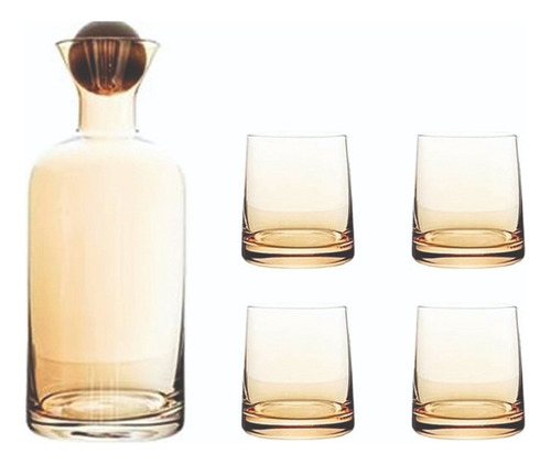 Botella Agua Vintage Con Tapa De Madera + 4 Vasos Exclusivo