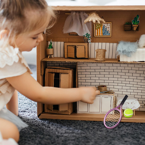 2 Juegos De Pelotas En Miniatura Y Raquetas De Tenis Decor M