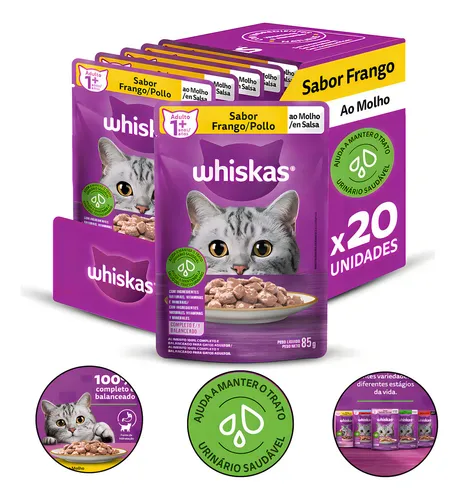 Comida Úmida Whiskas Gato Frango ao Molho 85g 20 Sachês