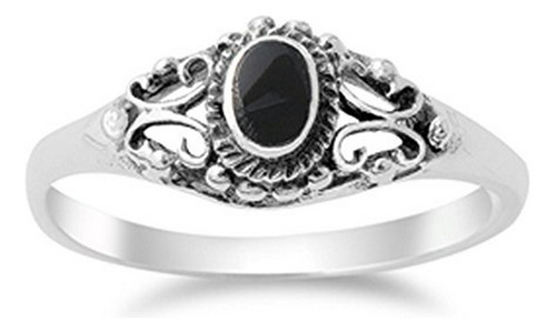 Anillo De Ónix Negro Simulado De Diseño Vintage Para Mujer N