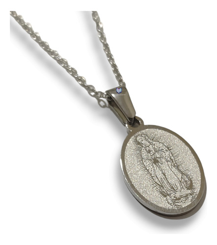 Collar Con Dije Medalla Oval Virgen Guadalupe De 16mm Acero