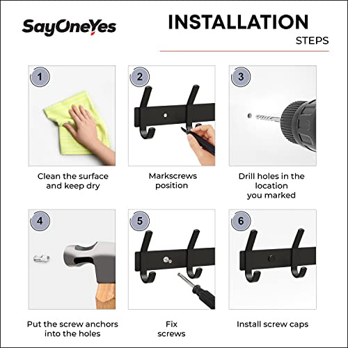 Perchero De Pared Negro Mate Con 5 Ganchos Dobles
