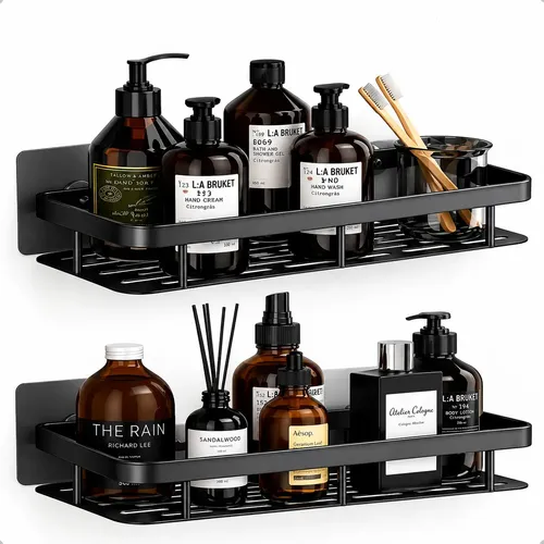 Kit 2 Suporte Porta Shampoo e Sabonete Prateleira para Banheiro Adesivo Sem Furar Preto