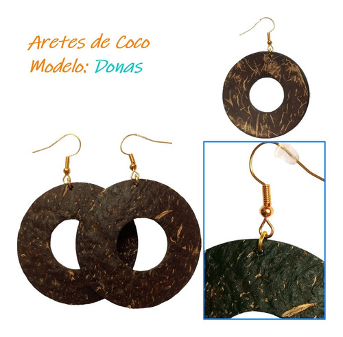 Aretes De Coco Madera, Artesanales, Handmade, Ecológico 1par