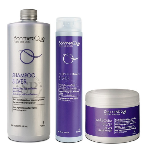 Kit Bonmetique Matizador Silver Shampoo + Acond. + Máscara