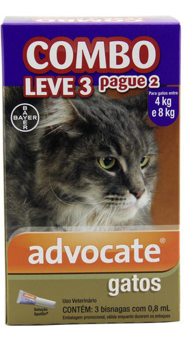 Antipulgas Combo Advocate Bayer Gatos 4kg A 8kg - 0,8 Ml