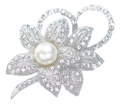 Elegante Broche De Flores Con Cristal Artificial Brillante Y