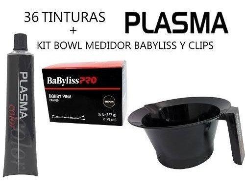 36 Tinturas Plasma + Bowl Medidor + Clips Babyliss Tinte Col