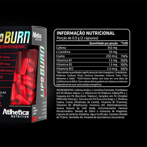 Imagem 2 de 5 de Lipo Burn Hd 60 Caps Atlhetica - Termogênico Emagrecedor