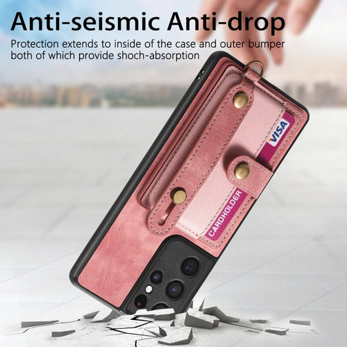 Funda De Cuero Con Pulsera Cruzada Para Samsung
