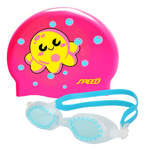 Kit Natacion Antiparras Niños Origami Gorra Estampada Speed 