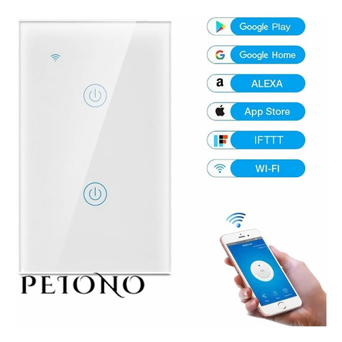 Imagen 1 de 8 de Apagador Inteligente Wifi Touch Doble 2 Botones Interruptor