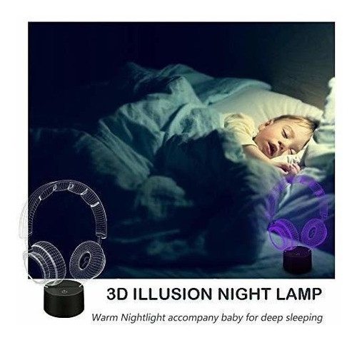 Lampara De Ilusion Diseño De Audifonos 3d Luz Led 7 Colores