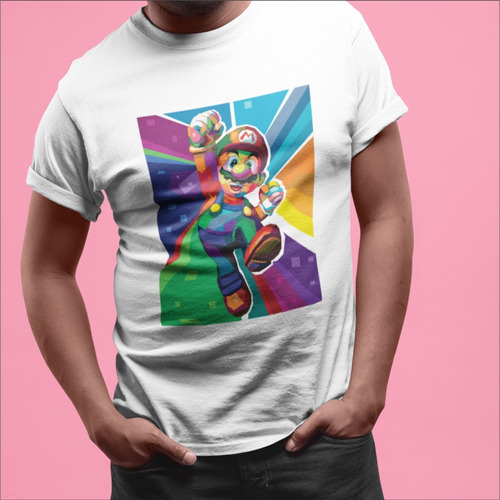 Remera Blanca De Super Mario A Colores Estampada