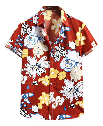 J Men Camisa De Playa De Manga Corta Hawaiana Estampada Vera