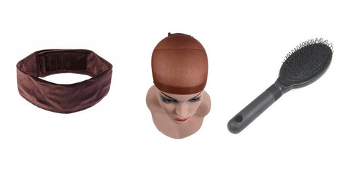 Kit Faixa Hair Grip + Escova Anti Estática + Touca Wig Cap 