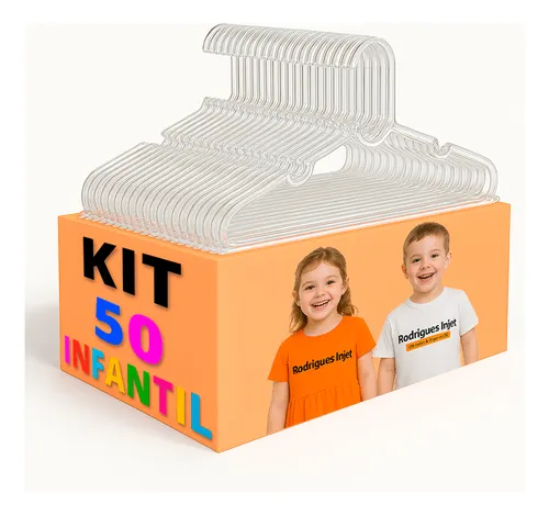 Cabide Infantil Acrilico Kit 50 Transparente Organizador Rodrigues Injet