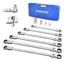 Comprar Babefas Juego de Llave Inglesa Combinada de trinquete de cabeza flexible extralargas,9~19 mm, Set de llaves de trinquete de doble extremo con cabezales de repuesto tipo 72 dientes, acero CR-V