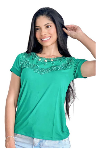 Blusa Moda Evangélica Bordada Manga Curta Kit Com 3 Sku Bvk3