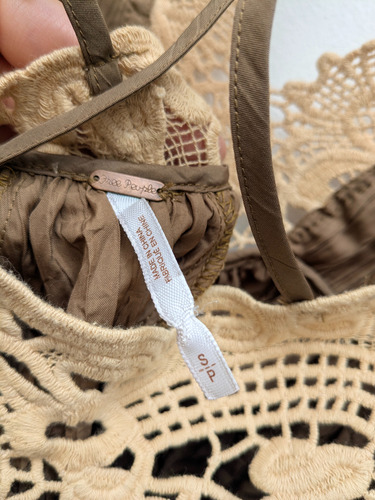 Free People Vestido Corto Boho Encaje Café (Usado)