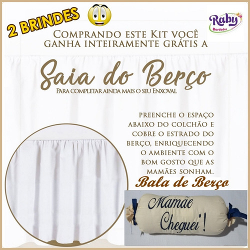 Imagem 4 de 5 de Kit Berço Menino Azul Marinho 10 Pçs + Cortina + Saia Brinde