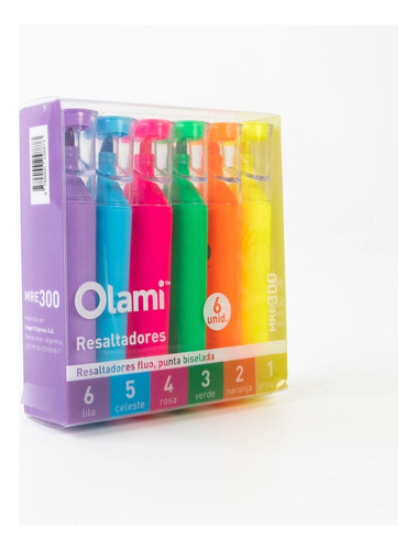 Resaltadores Fluor Chato Olami Estuche X 6 Unidades Flúor