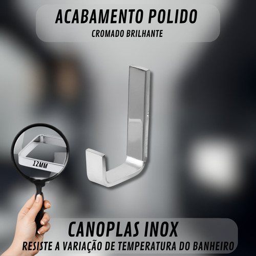 Cabide Quadrado Inox Aluminio para Banheiro Fixação Dupla Oculta cor Prateado Bruen