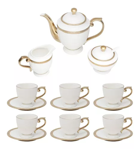 Conjunto para Chá Bule Açucareiro Leiteira Porcelana Paddy Branco