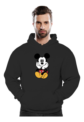 Poleron Con Capucha Mickey Sentado Moda Hombre