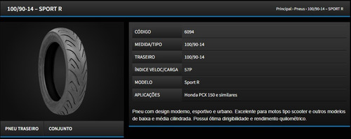 Pneu Traseiro Honda Pcx150 100/90-14 Technic Sport R