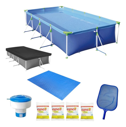 Kit Piscina 5000l Com Capa, Forro, Cloro, Peneira, Flutuador