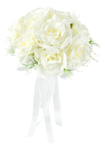 Ramo De Rosas Artificiales, Ramo De Novia Con Cinta De Seda,