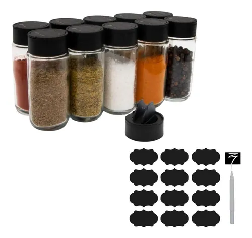 comprar Pote Tempero Frasco Kit 10 Tampa Dosadora +etiqueta+ Caneta