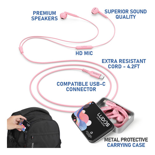 Auriculares Usb C Ludos Ferox Con Micrófono Para iPhone Y Ga
