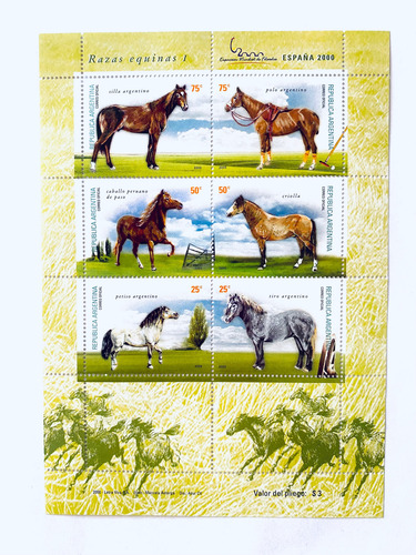 Filatelia Argentina Razas Equinas I 2000. Bloque B97a Mint