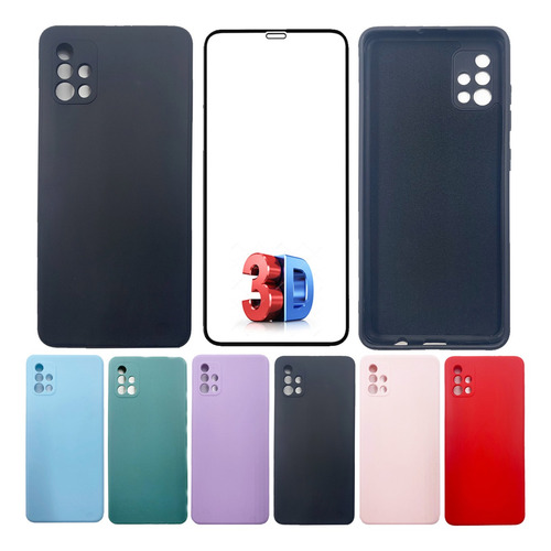 Kit Película 3d + Capa Silicone Veludo Compatível A71 A716b