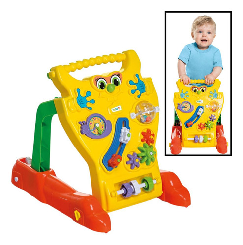 Andador Feliz Baby 02 Em 01 Brinquedo Andador Para Empurrar Cor Amarelo