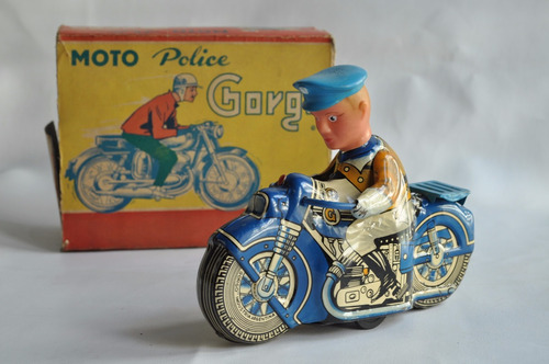 Moto Policia Gorgo Lata Litografiada Juguete Antiguo Retro