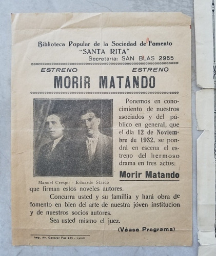 Imagen 2 de 3 de Teatro Antiguo 2 Afiches Originales Año 1932. 55209