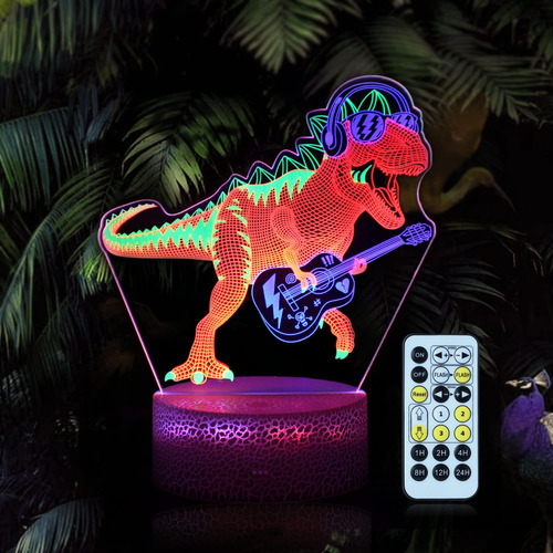 Luz Nocturna Dinosaurio Musico 3d Rock And Roll Para Niño Tr