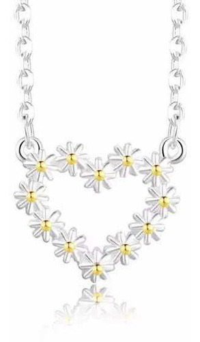 Collar Corazon Flores Margaritas Plata Fina 925 Regalo Mujer