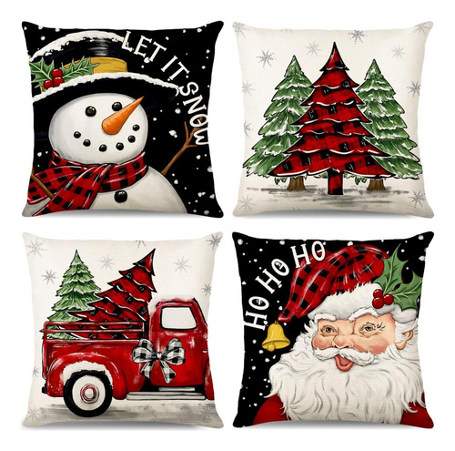 Juego De 4 Fundas De Almohada Navideñas Mehofond De 18 X 18