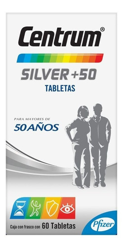 Multivitamínico Centrum Silver +50 Adultos con Vitamina B Vitamina C Calcio Potasio y Zinc 60 Tabletas