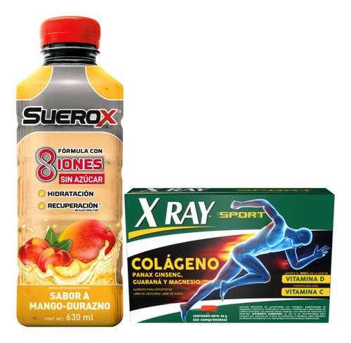 X-ray Sport Colágeno 60 Comp + Suerox Mango-durazno 630 Ml Sabor Sin Sabor