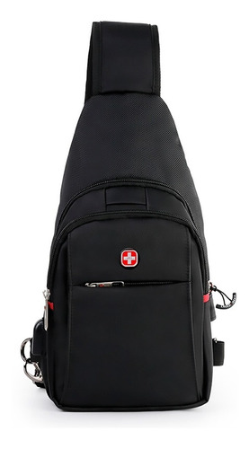 Mochila Transversal Crossgear Antifurto Saída Usb Espaçosa Cor Preto Desenho do tecido Liso