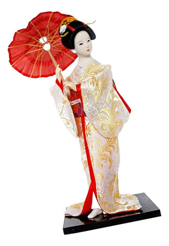 12 Japonesa Gueixa Senhora Estatueta Branco E Dourado